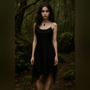 Vintage Black Mesh Goth Chain Strap Asymmetric dress